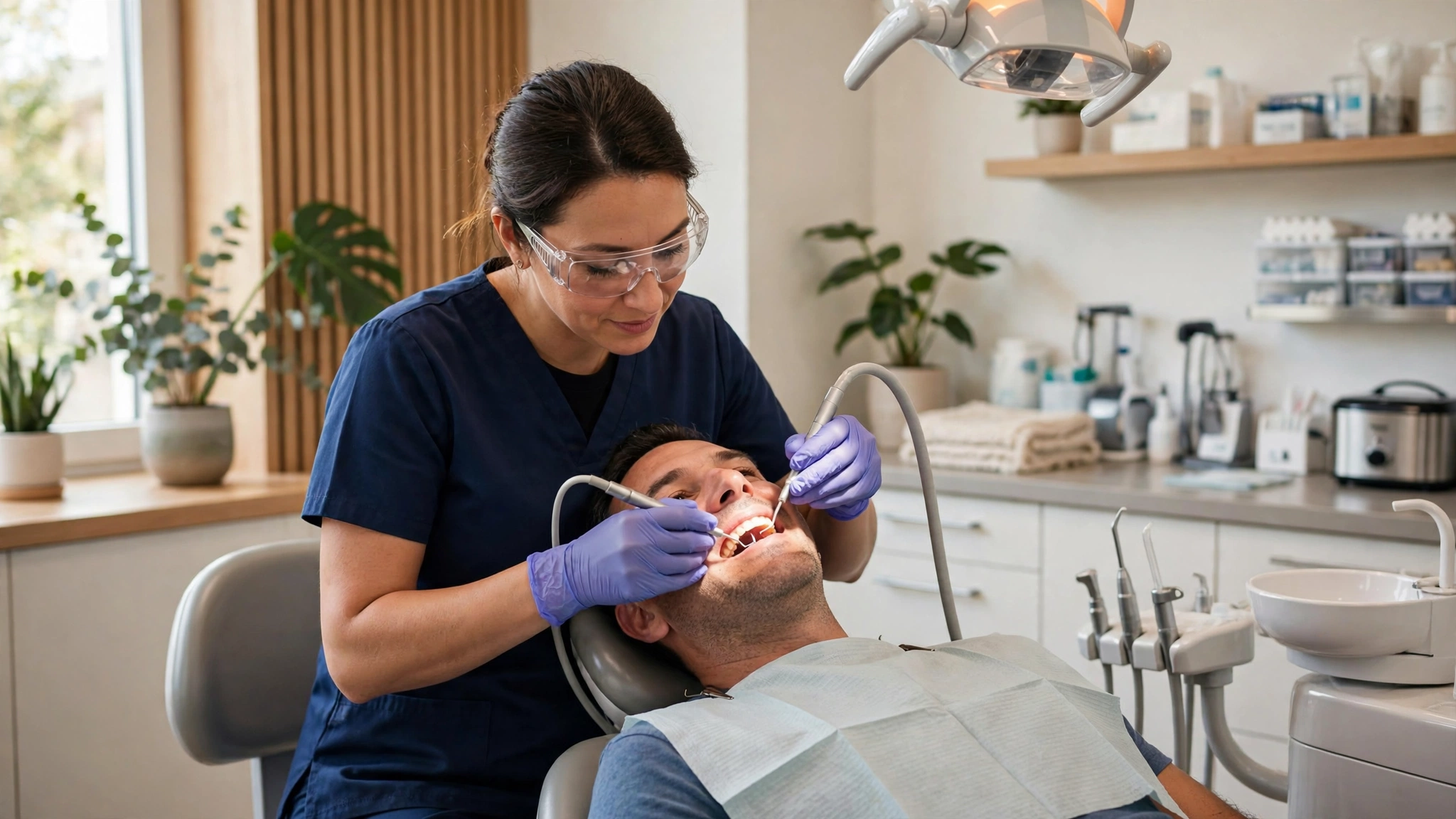 Dental hygienist providing gentle gum care to a patient in Temecula