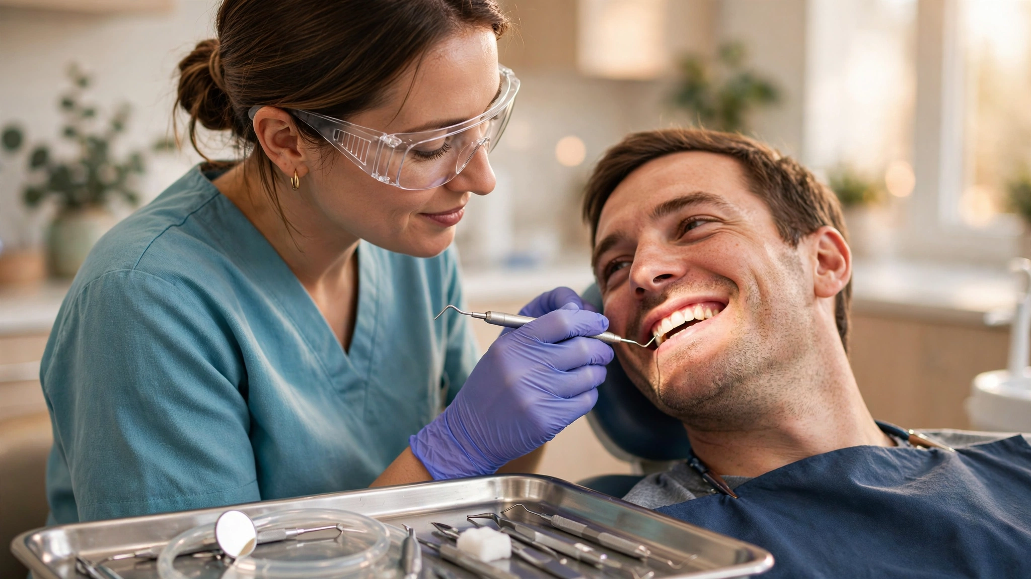 Dental hygienist performing a professional teeth cleaning in Temecula